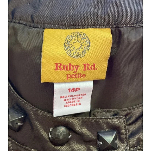 Ruby Rd. Petite‎ Lightweight Metallic Quilted Gold Brown Jacket Embellished 14P - Picture 5 of 6